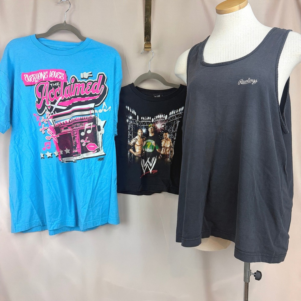 T-Shirt Lot (3) Wrestling WWE Cena Streetwear AEW Rawlings Bundle Acclaimed